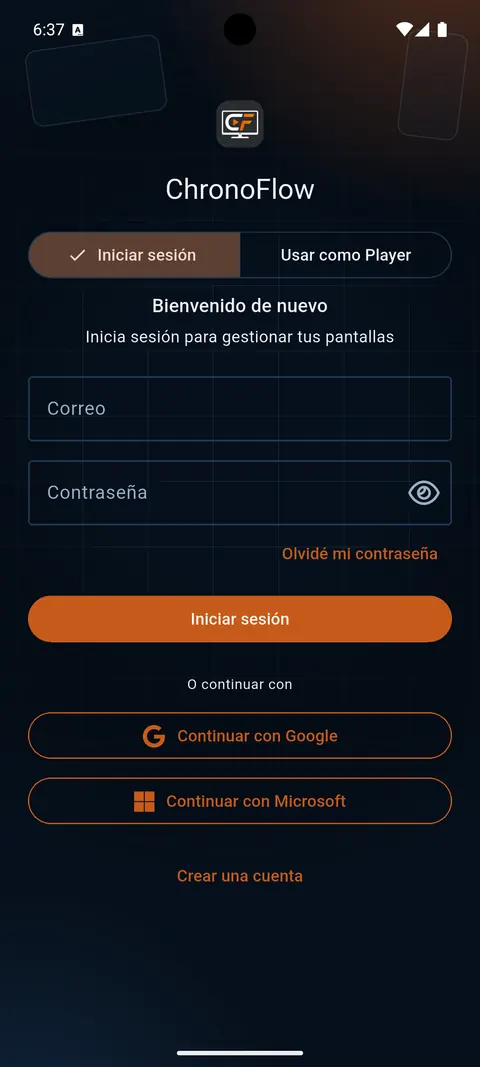 Inicio de sesión con correo, Google o Microsoft