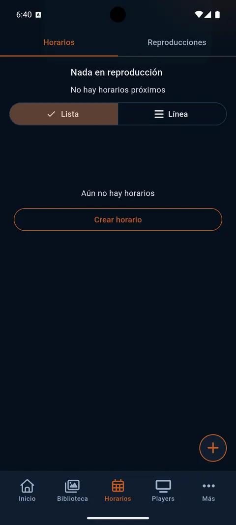 Horarios en vista de lista